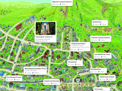 Санаторий «Смена» Кисловодск — карта расположения